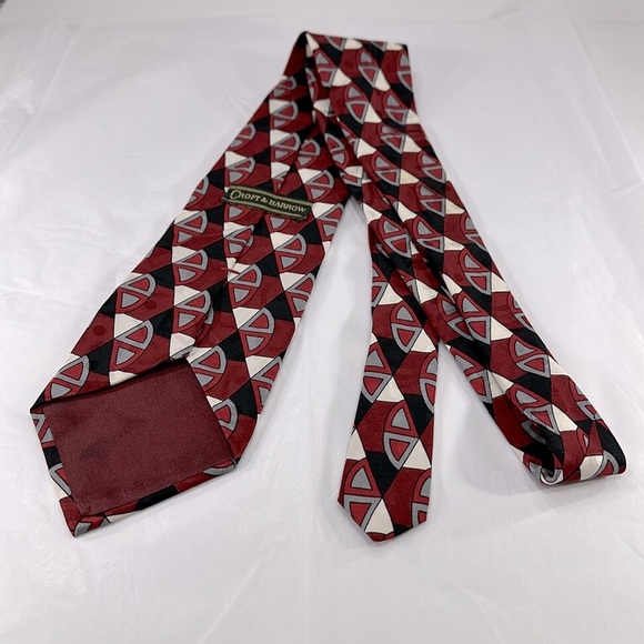Croft & Barrow - Geometric Pattern Italian Silk Red & Black Mens Necktie ⭐️ EUC - Picture 3 of 4